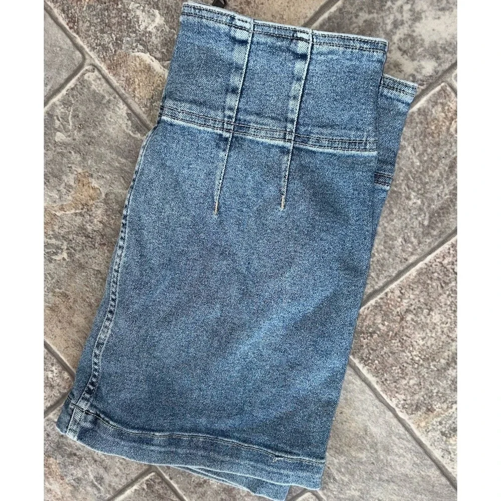 Free‎ People We the Free Virgo Mini Skirt Denim Jean 29 Zip Front Medium Wash